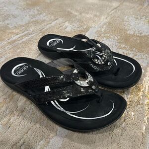 Abeo Women‎ Shoes Sandals Wedge Slide Thong Black Size 6.5 EUC black and silver